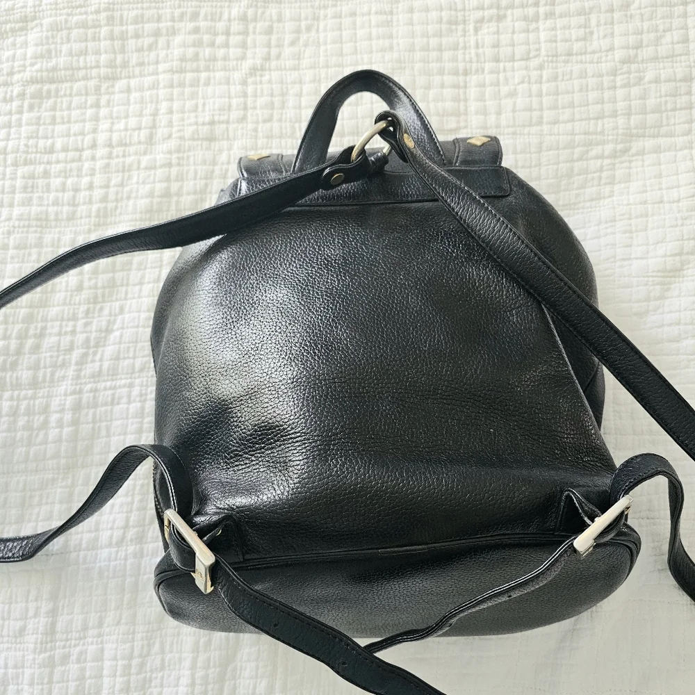 MCM Black Pebbled Calf Leather Logo Backpack